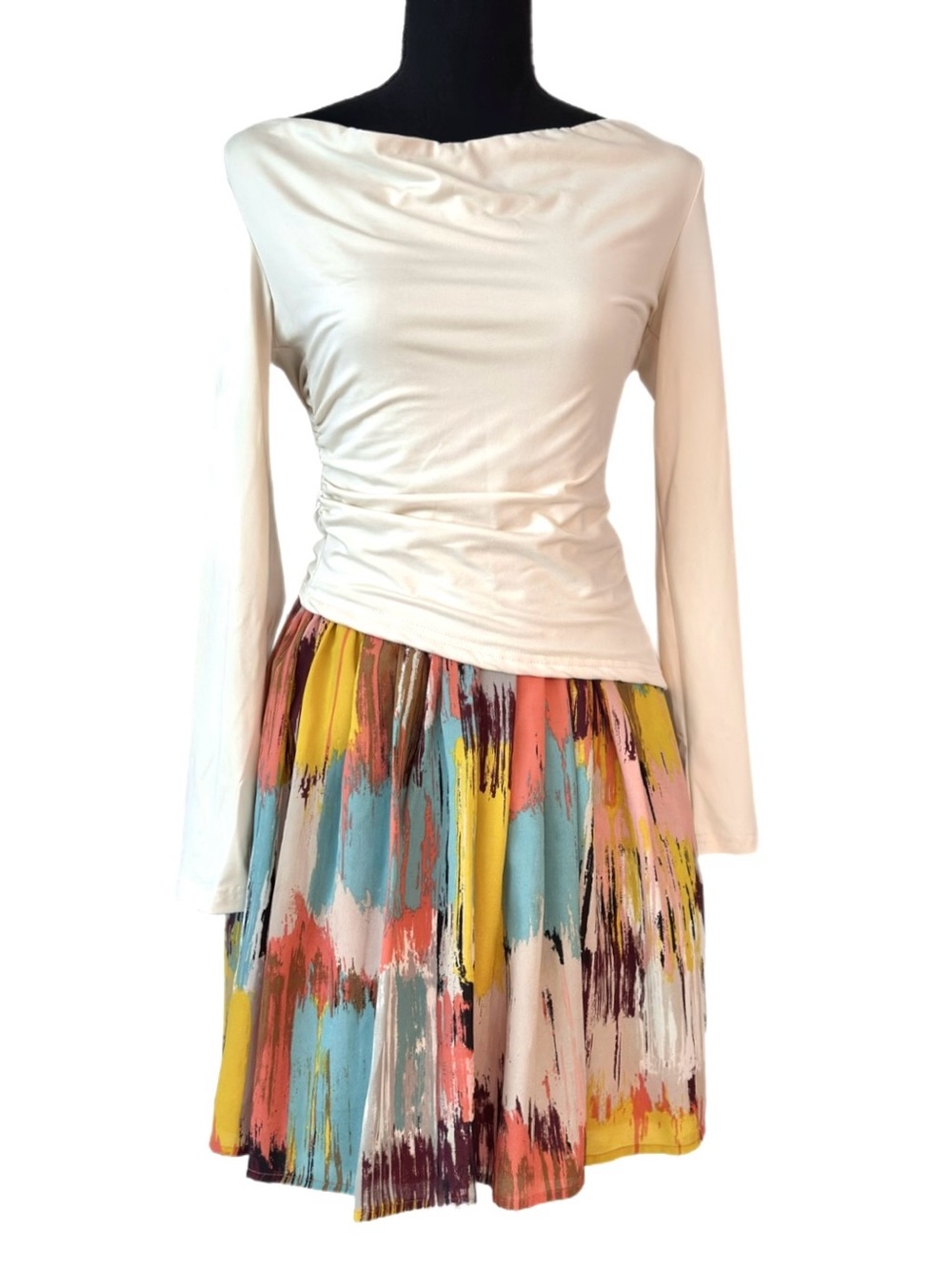 FOREVER 21 BOUTIQUE ~ Multi-Color Abstract Skirt w/Side Zipper Fully Lined